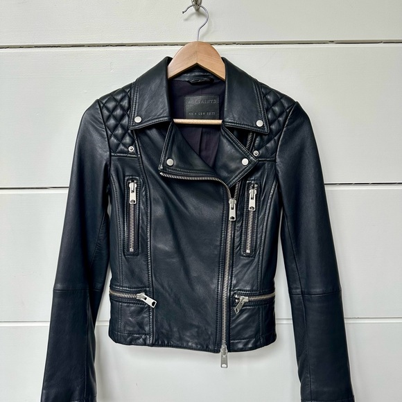 All Saints Jackets & Blazers - AllSaints Black Quilted Leather Moto Jacket